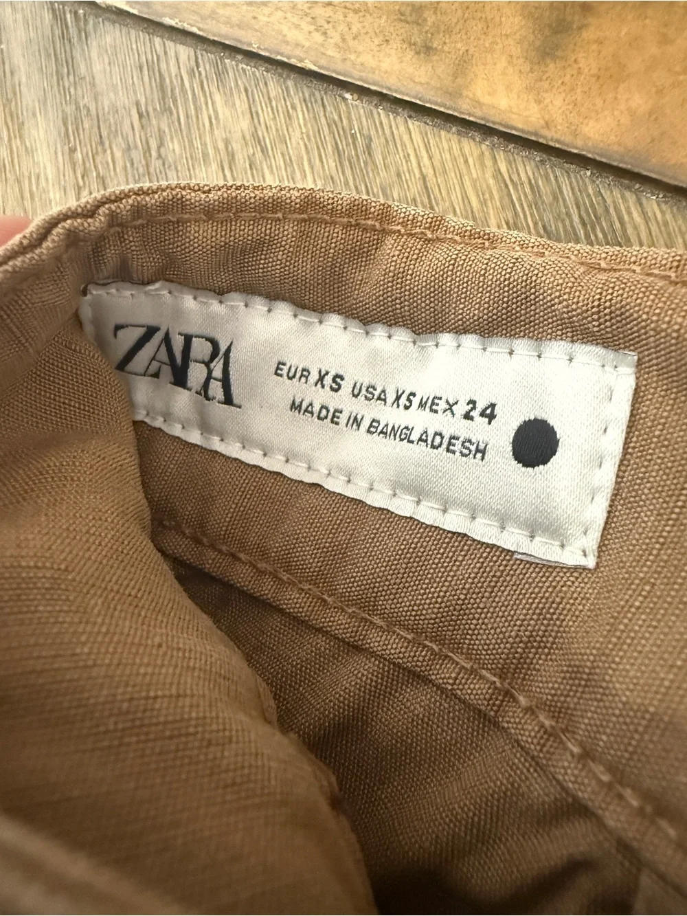 Zara Wide Leg Utility Front Knee Pocket Pant Tan Size XS 30.5” Linen-Blend